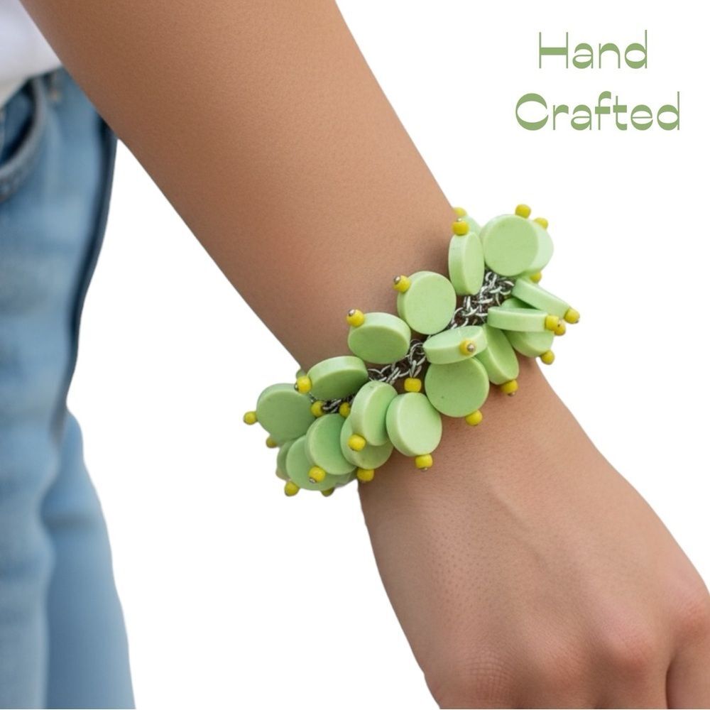 Handcrafted Lime Green Gemstone Forest Fairy Glam Bracelet NWT Size OS